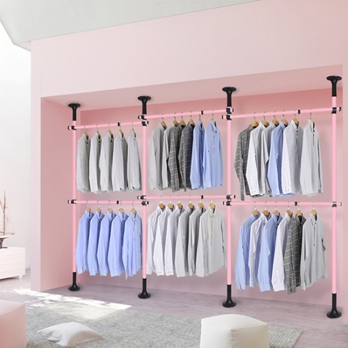 [리우리빙]6단 스크류 옷걸이 행거 드레스룸 헹거 38mm (핑크)
